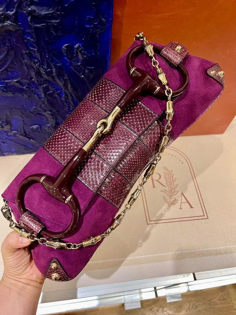 Gucci Horsebit 1955 Chain Vintage Large Purple Suede Shoulder Bag