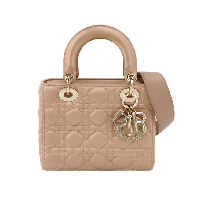 Lady Dior Small My AbcDior 2019 Beige Silk Handbag Crystal Charms-Luxbags