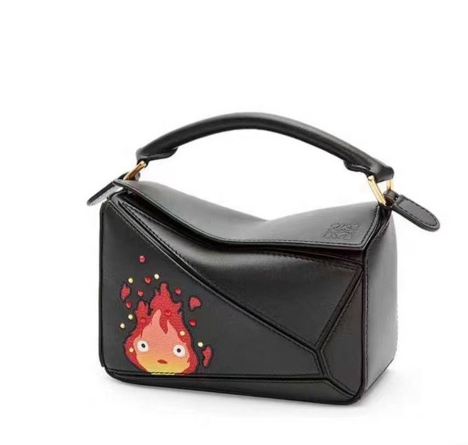 Loewe x Howl's Moving Castle Studio Ghibli Collection Puzzle Calcifer Mini Black Crossbody Bag-Luxbags