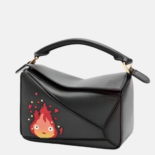 Loewe x Howl's Moving Castle Studio Ghibli Collection Puzzle Calcifer Mini Black Crossbody Bag-Luxbags