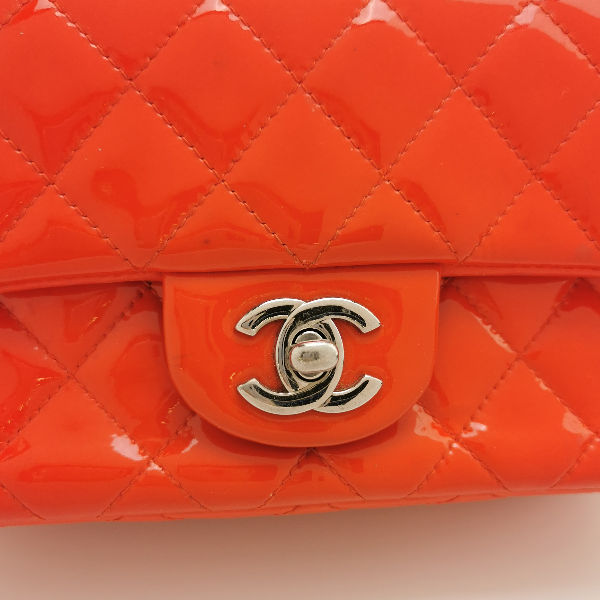 Sold Chanel Classic Flap Square 2014 Orange Patent Leather Bag