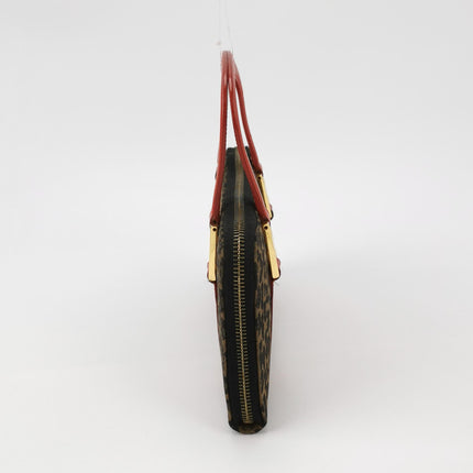 Fendi Clutch Denim Leopard Print with Red Leather Handles
