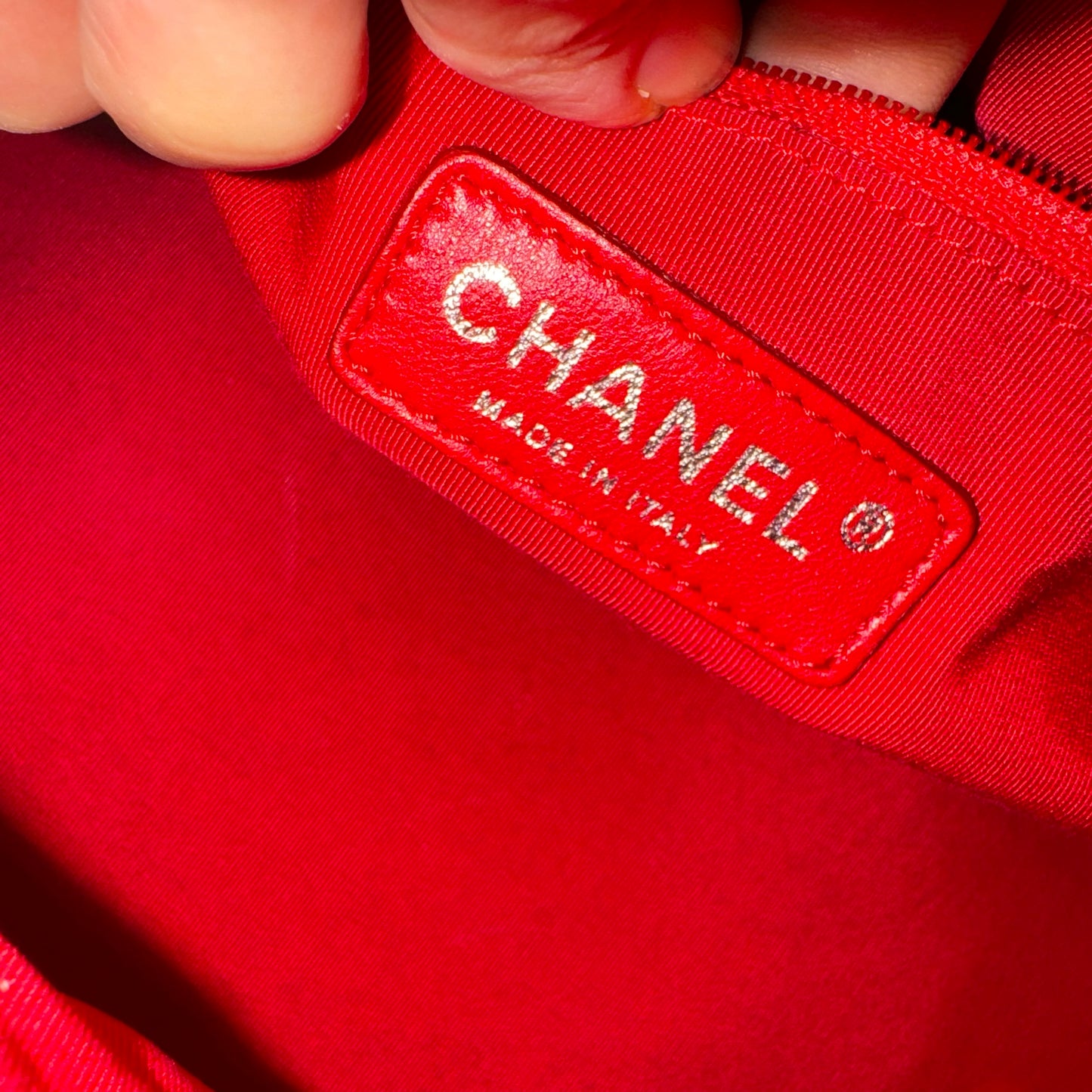 Chanel Rhombus Red Quilted Denim Medium CC Chain Bowler Bag, 2009-2010