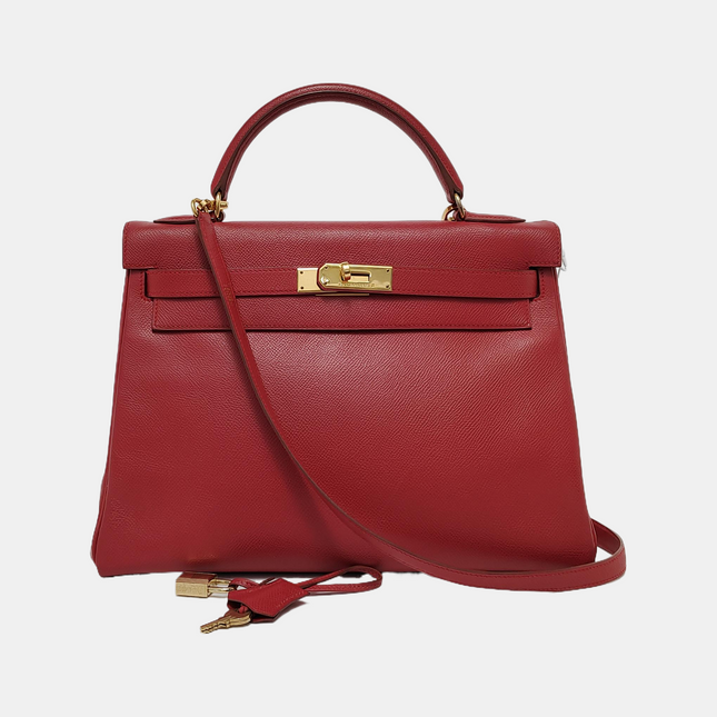 Hermes Kelly 32 Retourne Rouge Vif Red Epsom Leather Gold Hardware 1997