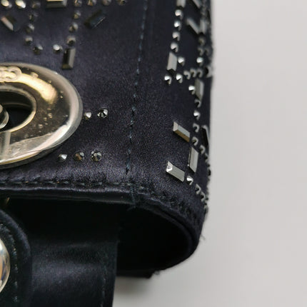 Lady Dior Mini Black Silk with Crystals Silver Hardware