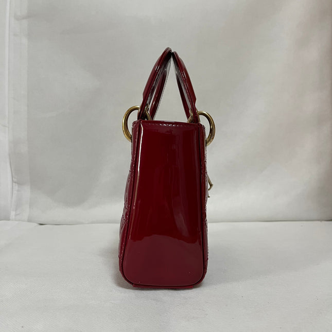 Lady Dior Mini Handbag 2019 Burgundy Red Patent Leather Gold-tone Chain Strap
