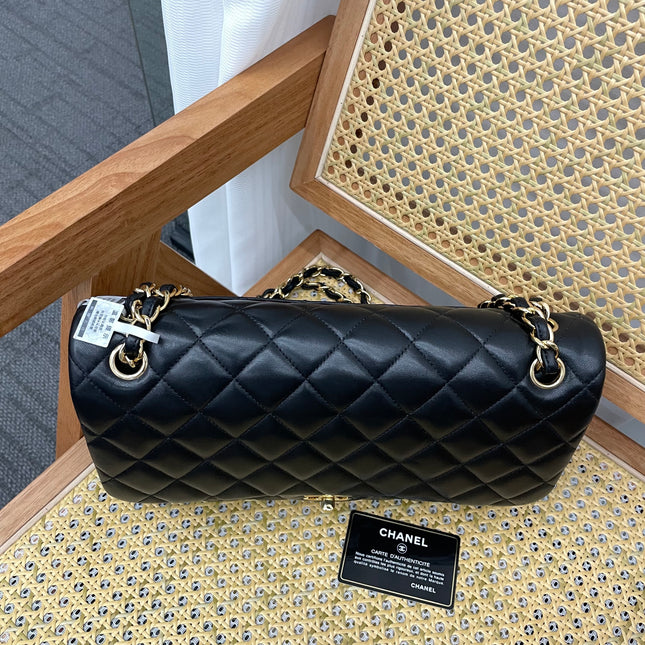 Chanel Classic Flap Jumbo Black Lambskin Leather Double Flap Gold Hardware, 2017-18