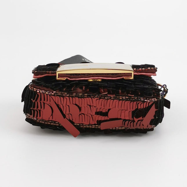 Fendi Nano Baguette Charm Red Sequins Satin Interior Chain Strap