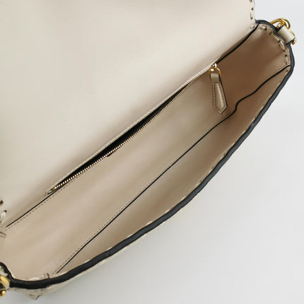 Fendi Baguette Selleria Medium Off White Cream Calfskin Leather Crossbody Bag Medium