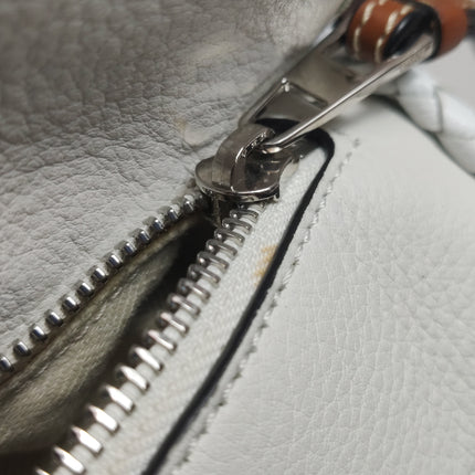 Loewe Puzzle Small Leather Woven Braided White Crossbody Bag