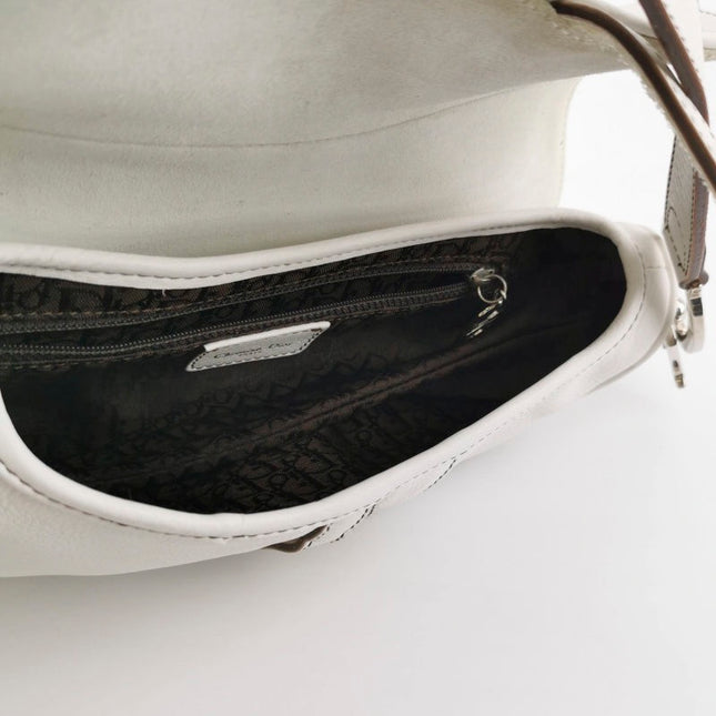 Dior Saddle Vintage Leather White with Silver Hardware