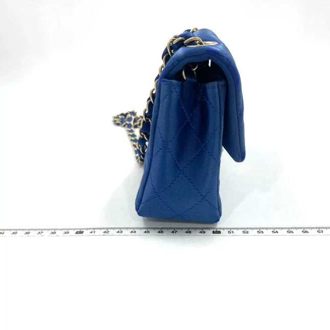 Chanel Classic Flap Mini 2013 Blue Silk Satin Gold Hardware