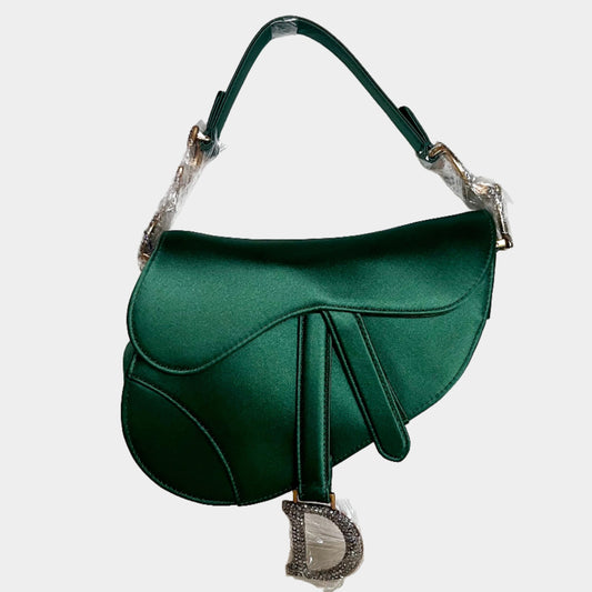 Dior Saddle Mini 2019 Silk Emerald Green with crystals-Luxbags