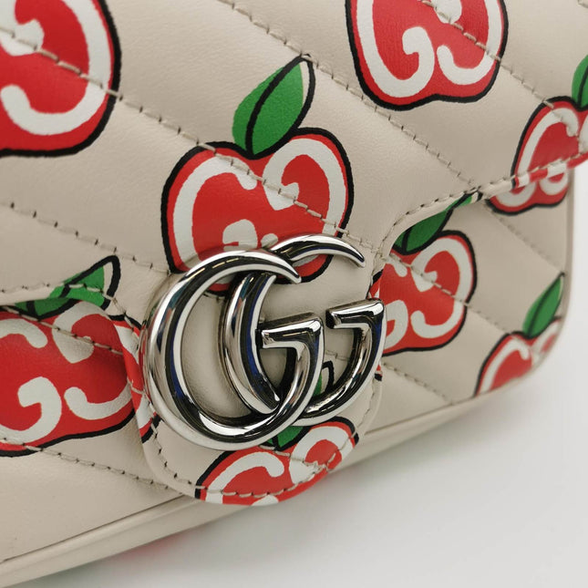 Sold Gucci Marmont Super Mini Flap Leather Bag Valentine's Special Apple Logo