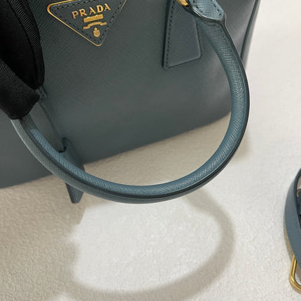Prada Galleria Saffiano Leather Mini Grey Blue Handbag with Strap
