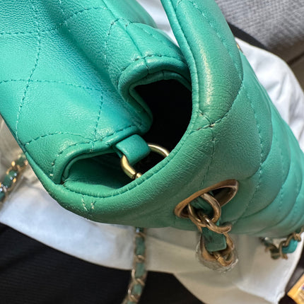Chanel Classic Flap Mini 2018 Turquoise Blue Green Lambskin Leather Gold Hardware