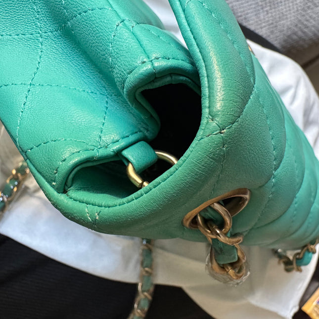 Chanel Classic Flap Mini 2018 Turquoise Blue Green Lambskin Leather Gold Hardware