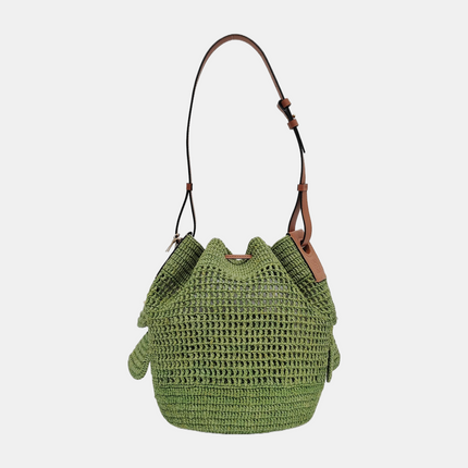 Loewe Raffia Ballon Ruffles Green Bucket Shoulder Bag 2022