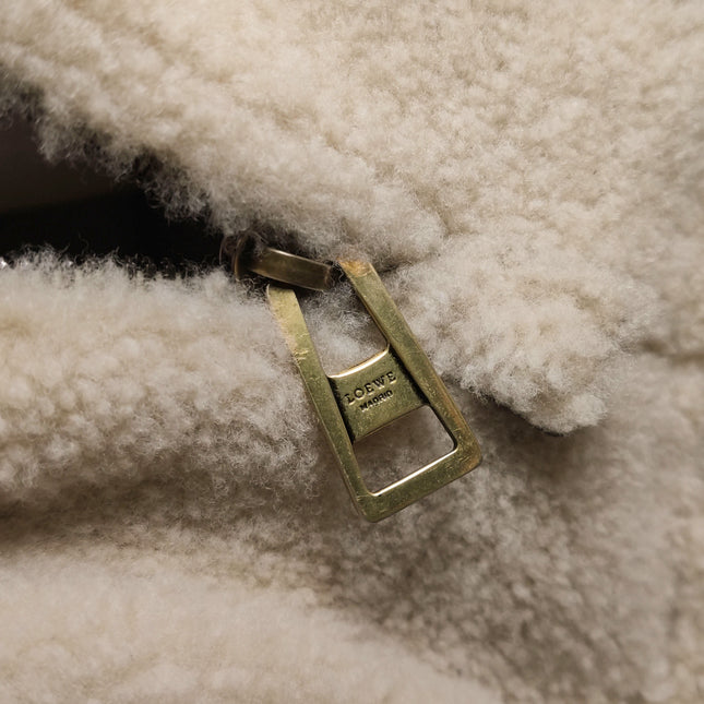 Loewe Amazona Small 29 White Shearling Gold Hardware Top Handle Bag
