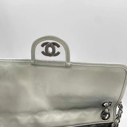 Chanel Ice Cube Chocolate Bar Classic Flap Metallic Silver PVC with Leather