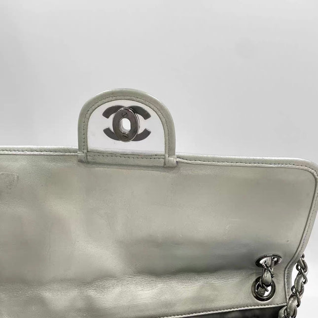 Chanel Ice Cube Chocolate Bar Classic Flap Metallic Silver PVC with Leather