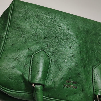 Prada Inside Bag Green Ostrich Leather Green Lambskin Leather Interior Medium