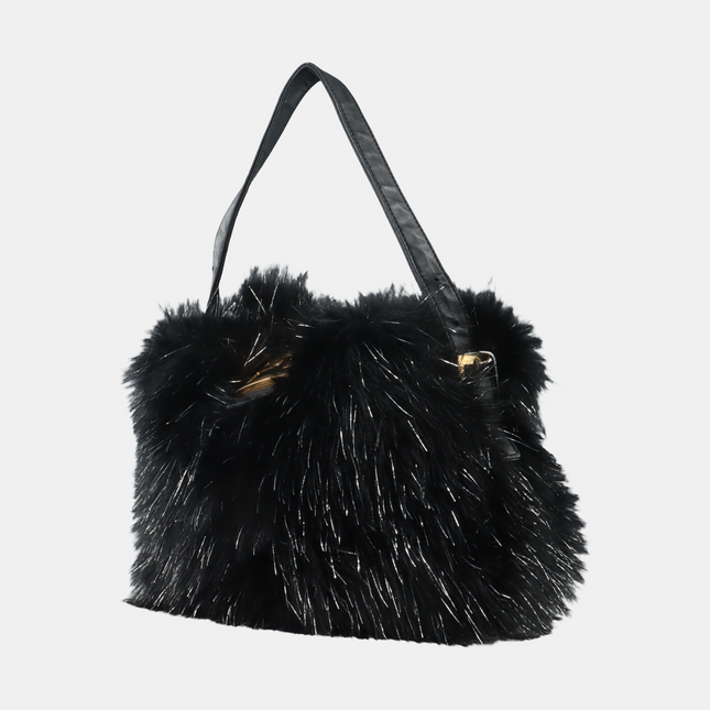 Sold Fendi Baguette Black Furry Pink Interior Shoulder Bag