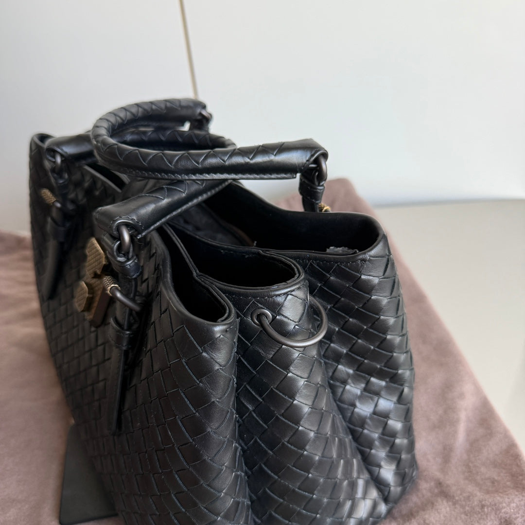 Bottega Veneta Roma Handbag Intrecciato Nappa Leather Black Small 30cm