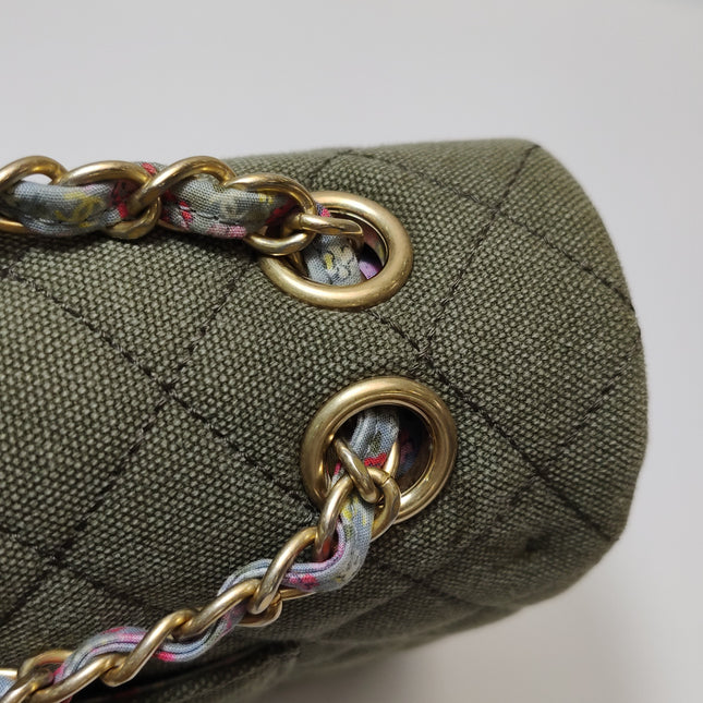 Chanel Classic Flap Green Quilted Canvas Coco Cuba Charms 2017