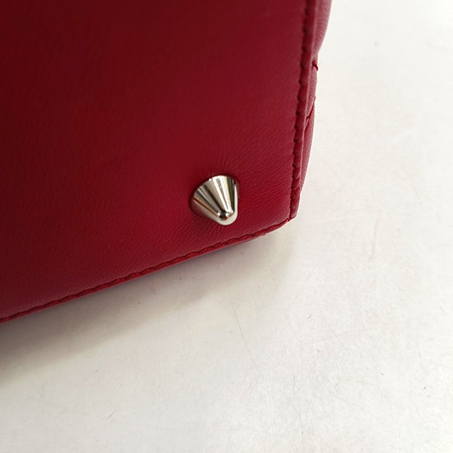 Lady Dior Medium Red Lambskin Leather Gold Hardware Leather Strap