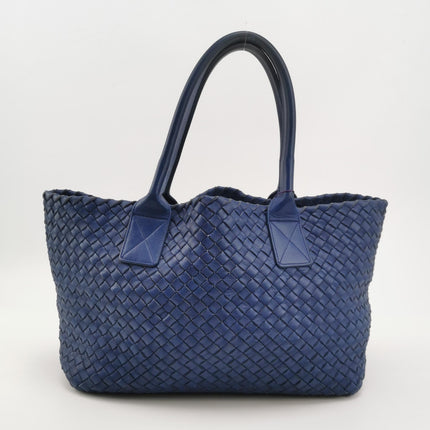 Bottega Veneta Cabat Small Intreccio Leather Tote Bag Navy Blue