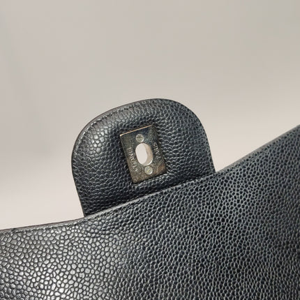 Chanel Classic Flap Jumbo Black Caviar Leather Double Flap Silver Hardware