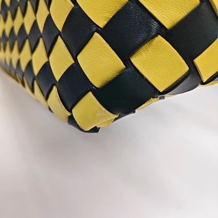 Bottega Veneta Andiamo Large Yellow and Green Checkered Intrecciato Leather Handbag