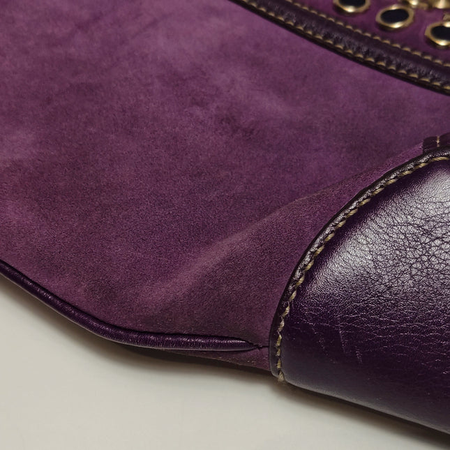 Gucci Jackie Vintage Large Purple Suede Leather Ringlets Decoration