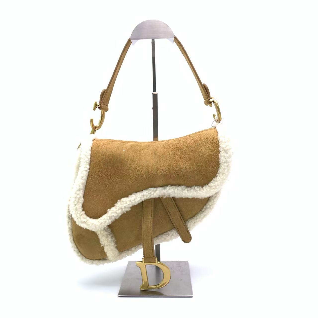 Dior Saddle 2020 Shoulder Bag Shearling Brown and While-Luxbags