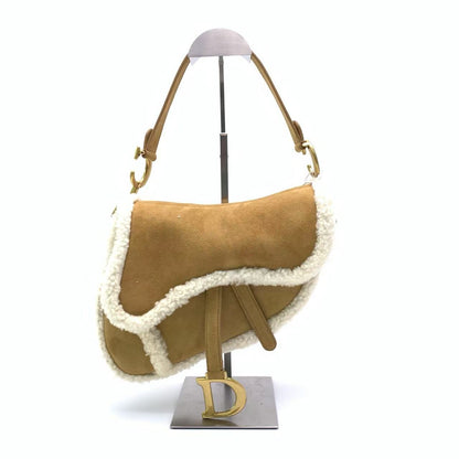 Dior Saddle 2020 Shoulder Bag Shearling Brown and While-Luxbags