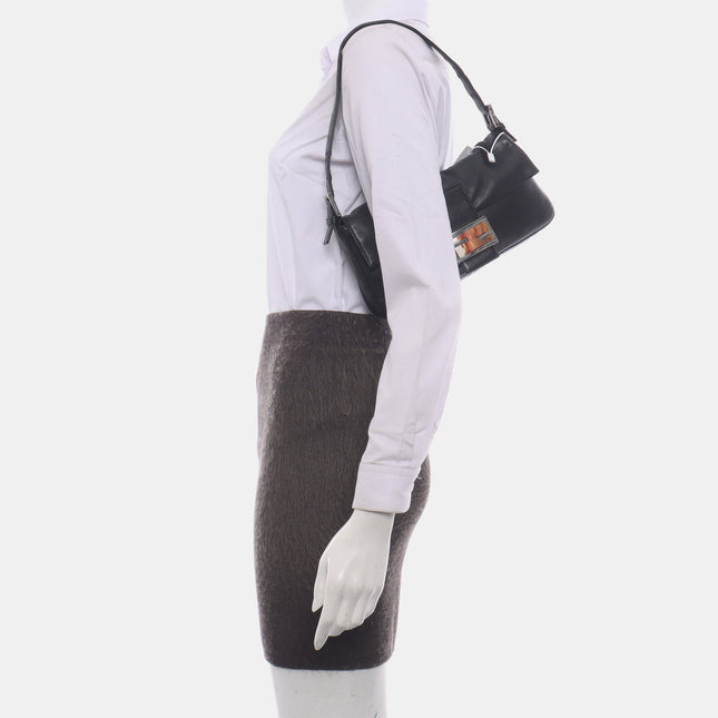 Sold Fendi Baguette Black Lambskin Leather Shoulder Bag