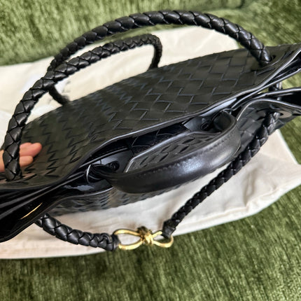Bottega Veneta Andiamo Medium Black Intrecciato Leather Handbag