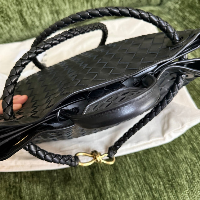 Bottega Veneta Andiamo Medium Black Intrecciato Leather Handbag