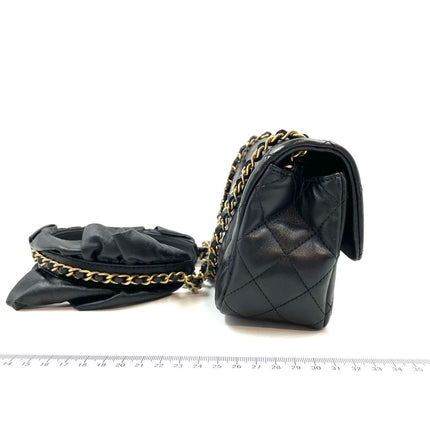 Chanel Romance Classic Flap Rectangular Mini Black Lambskin Leather Gold Hardware, 2021