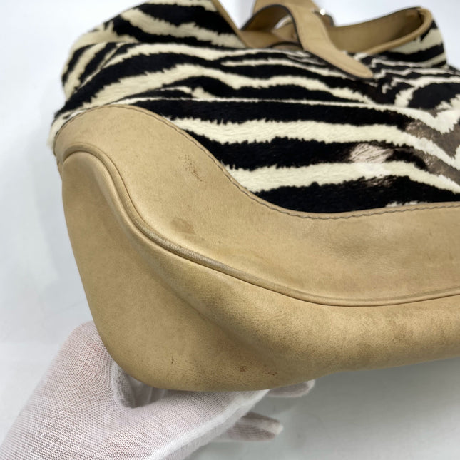 Gucci Jackie Soft Medium Zebra Print Pony-style Calfskin and Beige Suede Silver HW