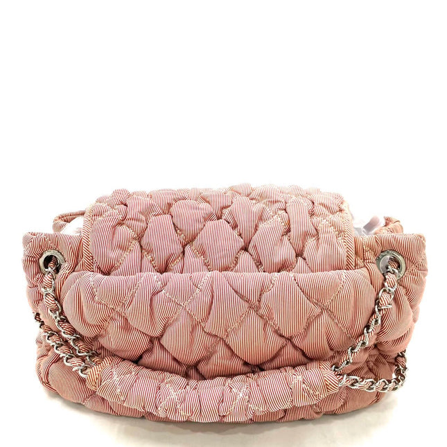 Chanel Nylon Bubble Striped Quilt Accordion Flap Bag Pink