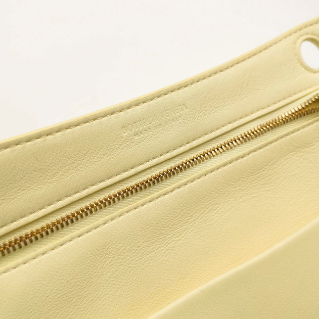 Bottega Veneta Andiamo Small Butter Yellow Fish Scale Patent Leather Handbag