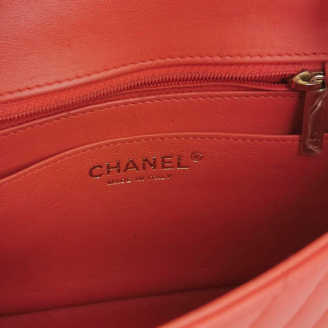 Sold Chanel Classic Flap Square 2019 Coral Orange Chevron Lambskin Leather Bag