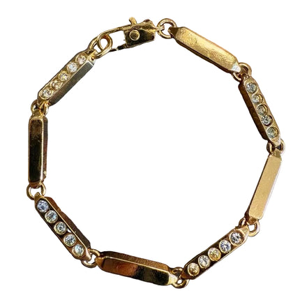 Celine Bracelet Vintage Gold Plated Crystals Embellished Gold Bar Links