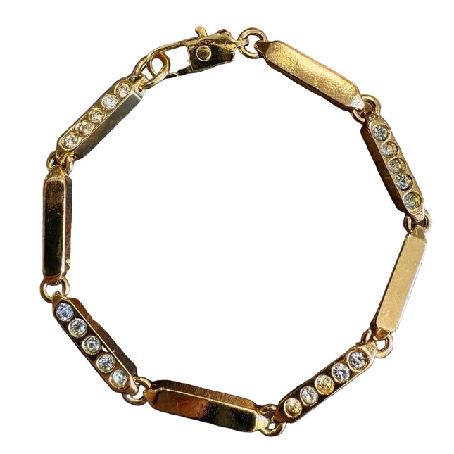 Celine Bracelet Vintage Gold Plated Crystals Embellished Gold Bar Links