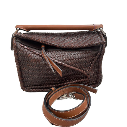 Loewe Puzzle Small Leather Woven Braided Dark Brown Crossbody Bag-Luxbags