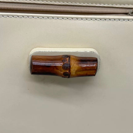 Gucci Bamboo 1947 Vintage Small White Box Leather Top Handle and Leather Strap Bag