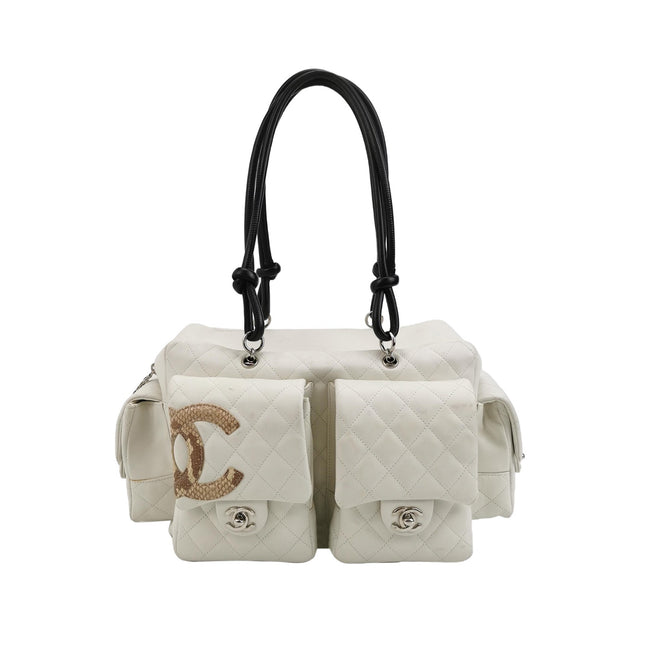 Chanel Cambon Multi-pocket Ligne Reporter Bag Large White Calfskin Leather-Luxbags