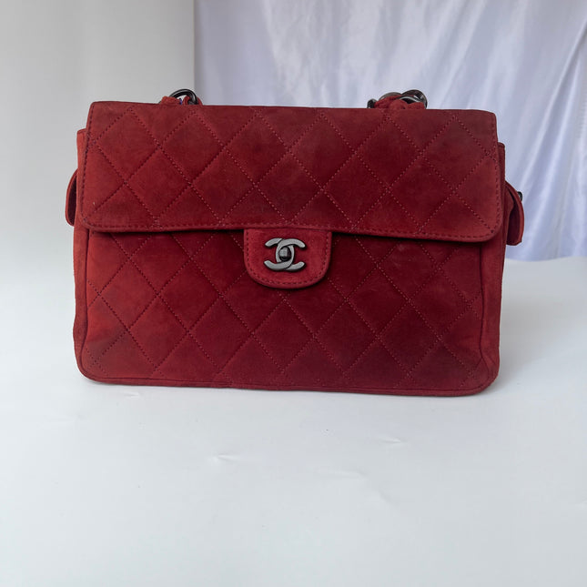 Sac fourre-tout Chanel Kelly Mini 1997-1999 en cuir suède rouge